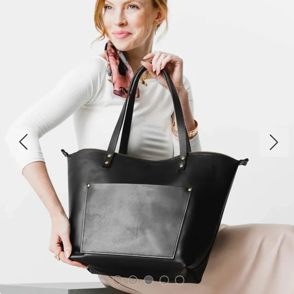 Portland Leather Goods Large Tote Bag Green Apple with zipper - NEW / RARE - Picture 4 of 5